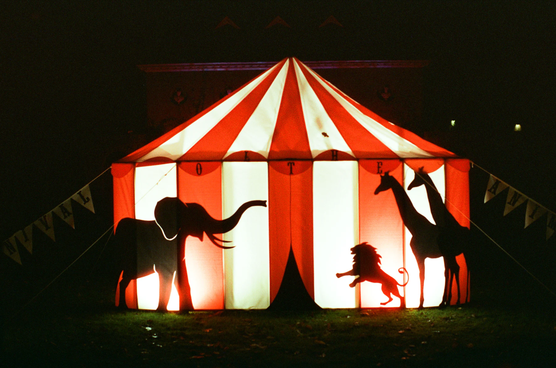 Carpa de circo iluminada de noche