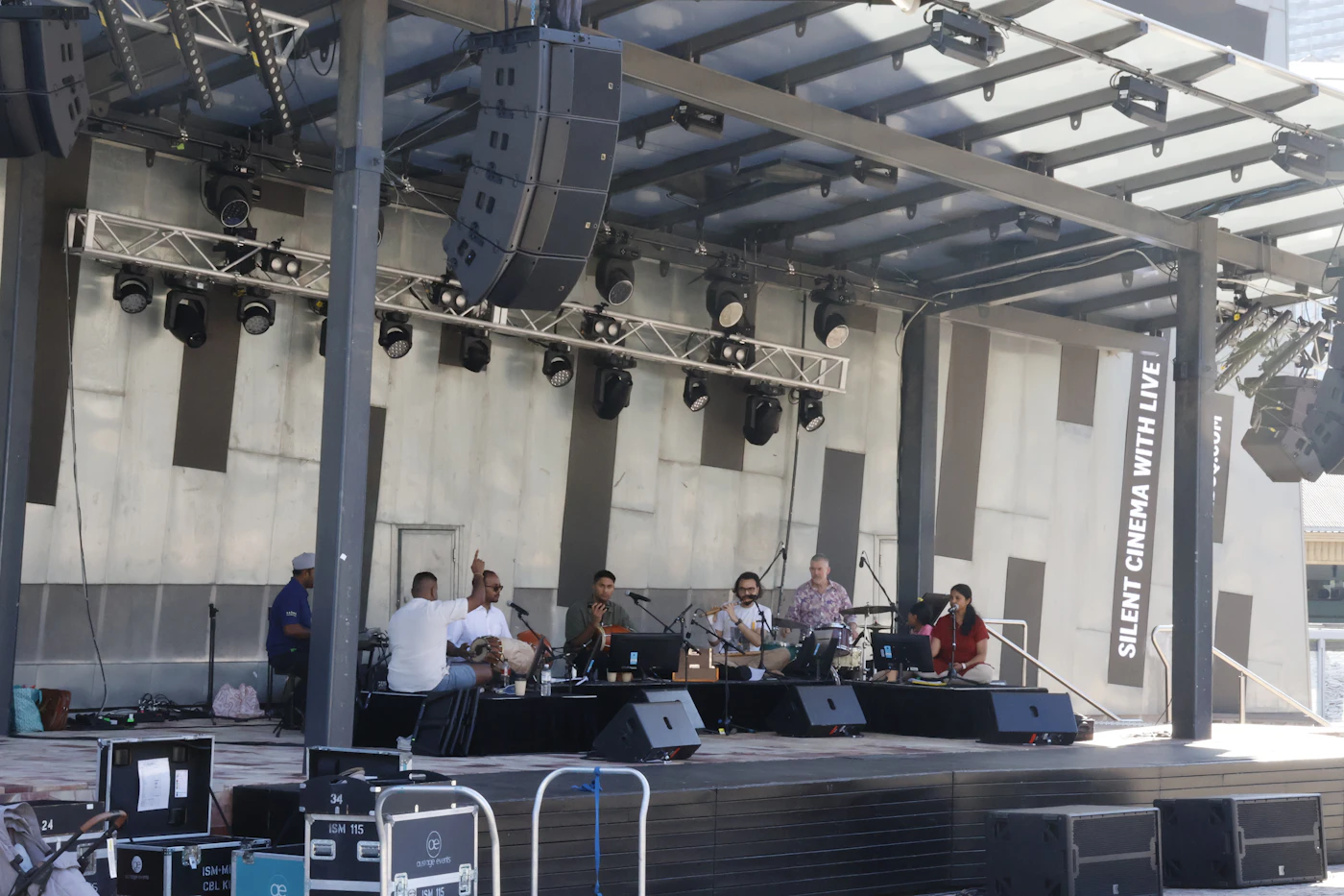 Outdoor stage with crew