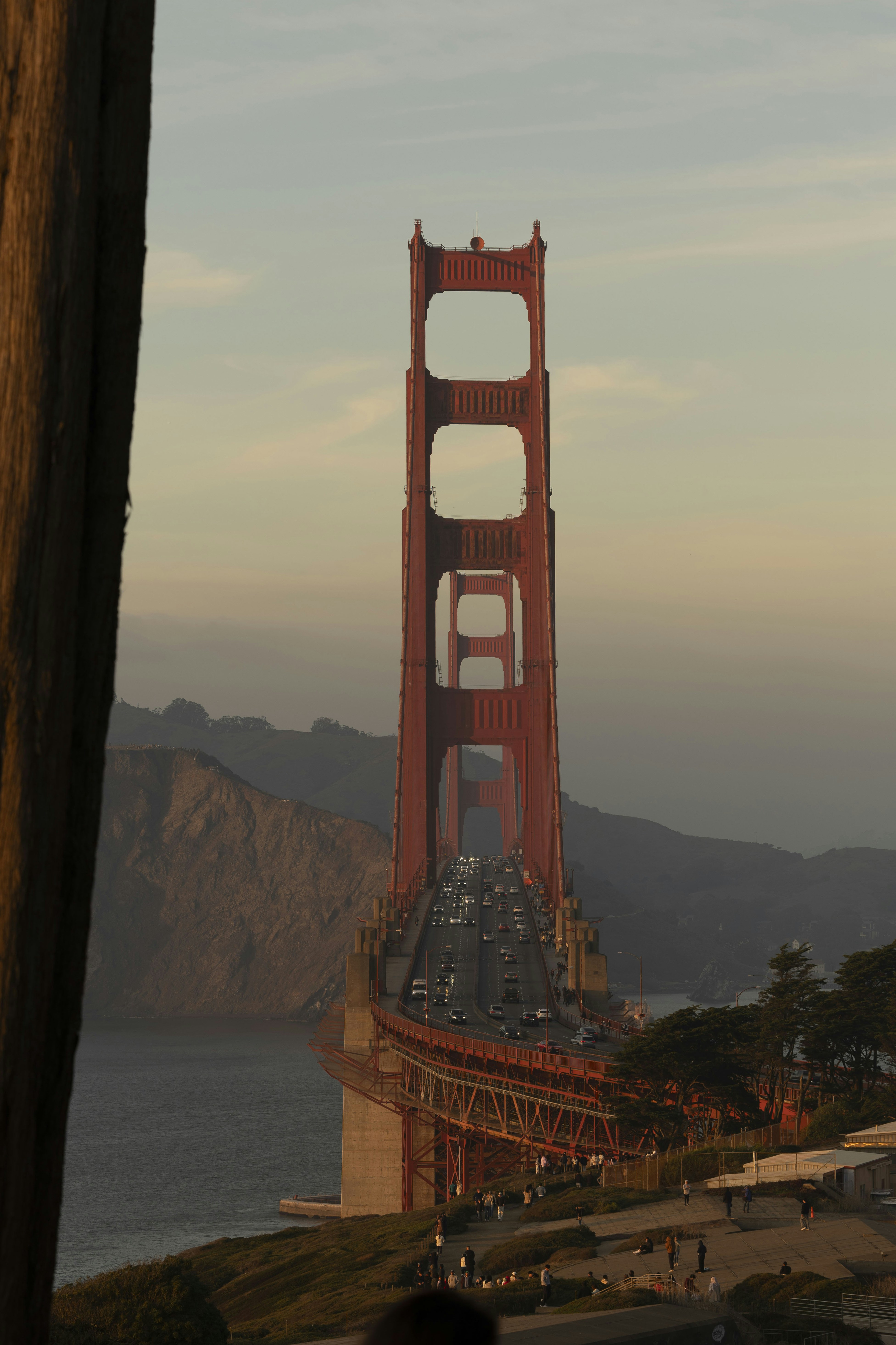 Golden gate bridge at sunset with traffic. photo – Free Travel Image on ...