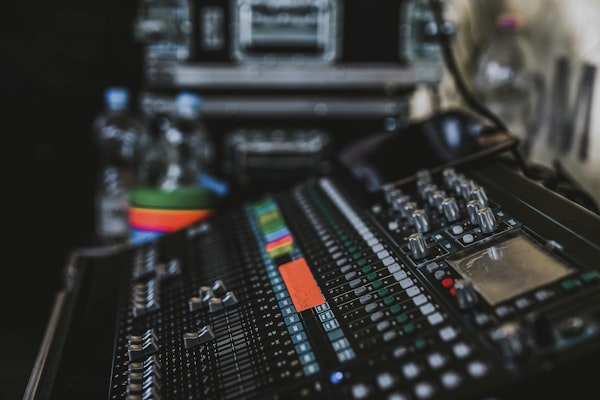 Mixing console with red lighting