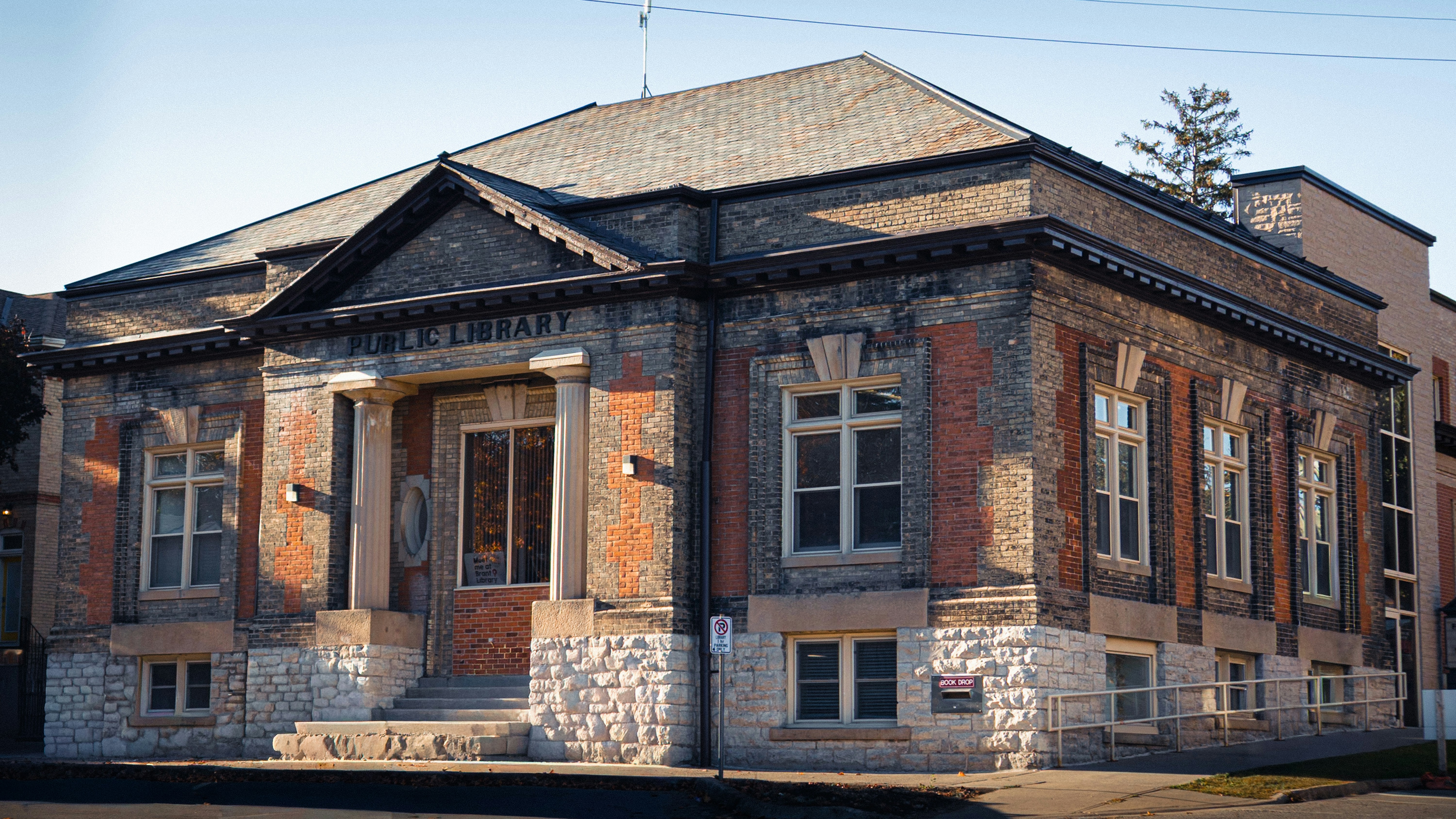 Old brick building with stone foundation
