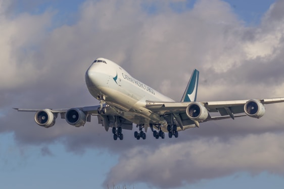 A large passenger jet airplane in flight.