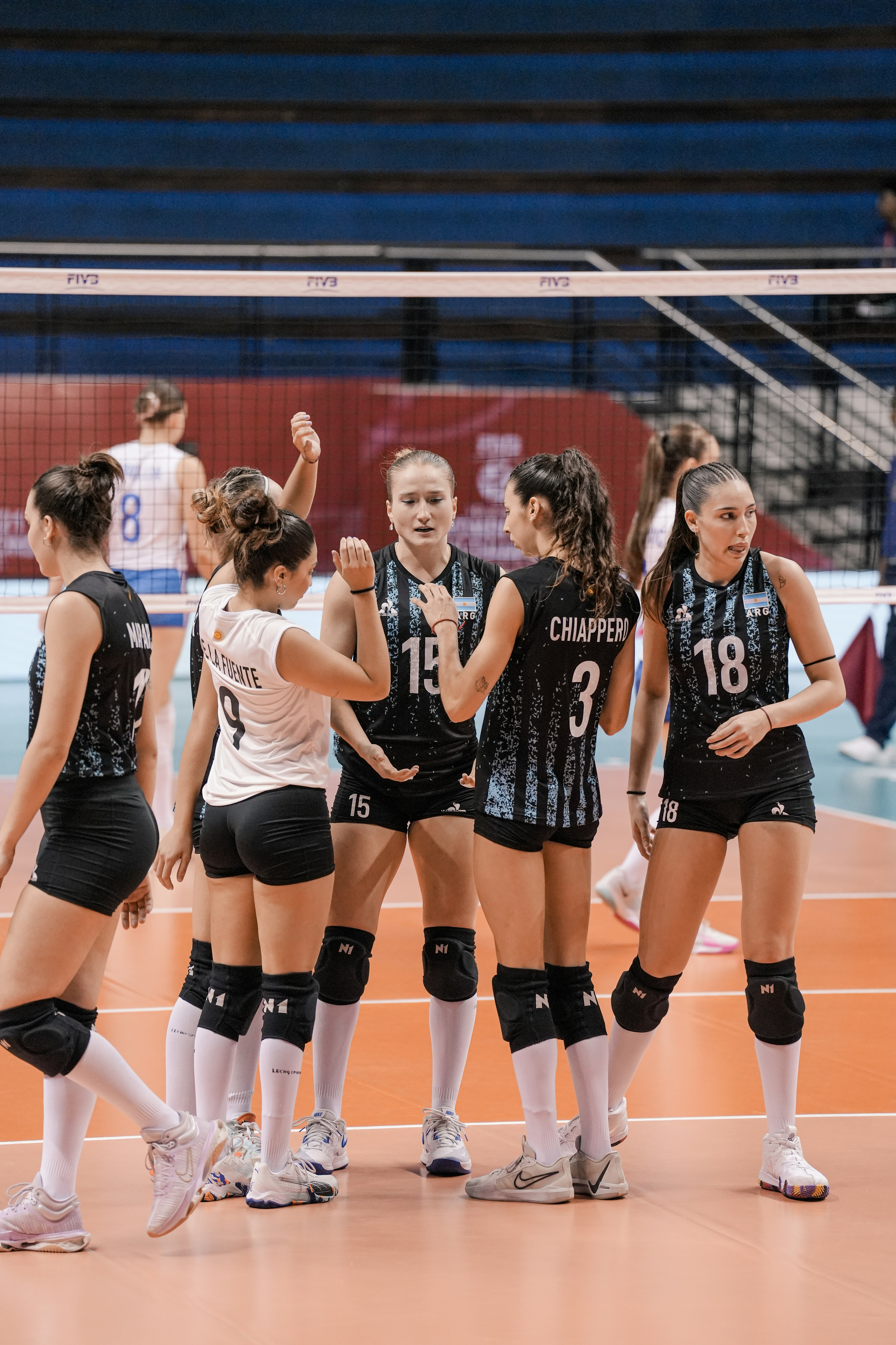 Volleyball players celebrating on the court