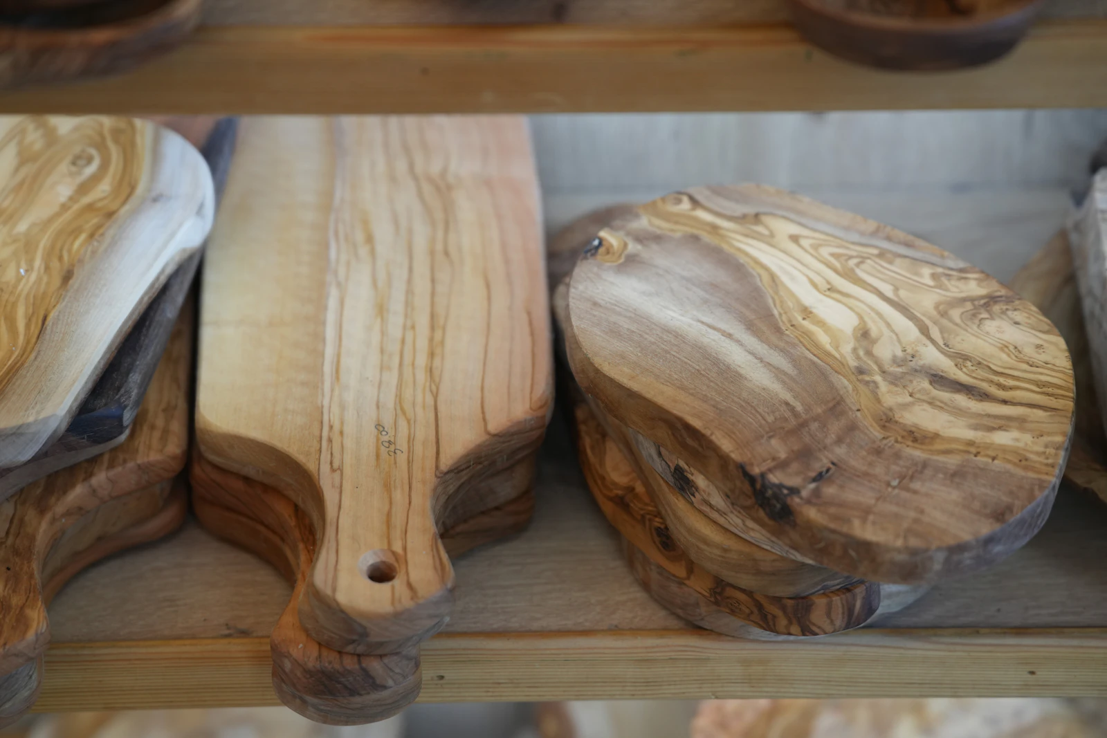 Wooden cutting boards showing natural grain patterns