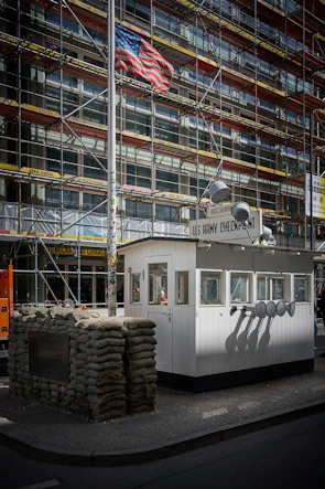 Checkpoint charlie with us flag and scaffolding