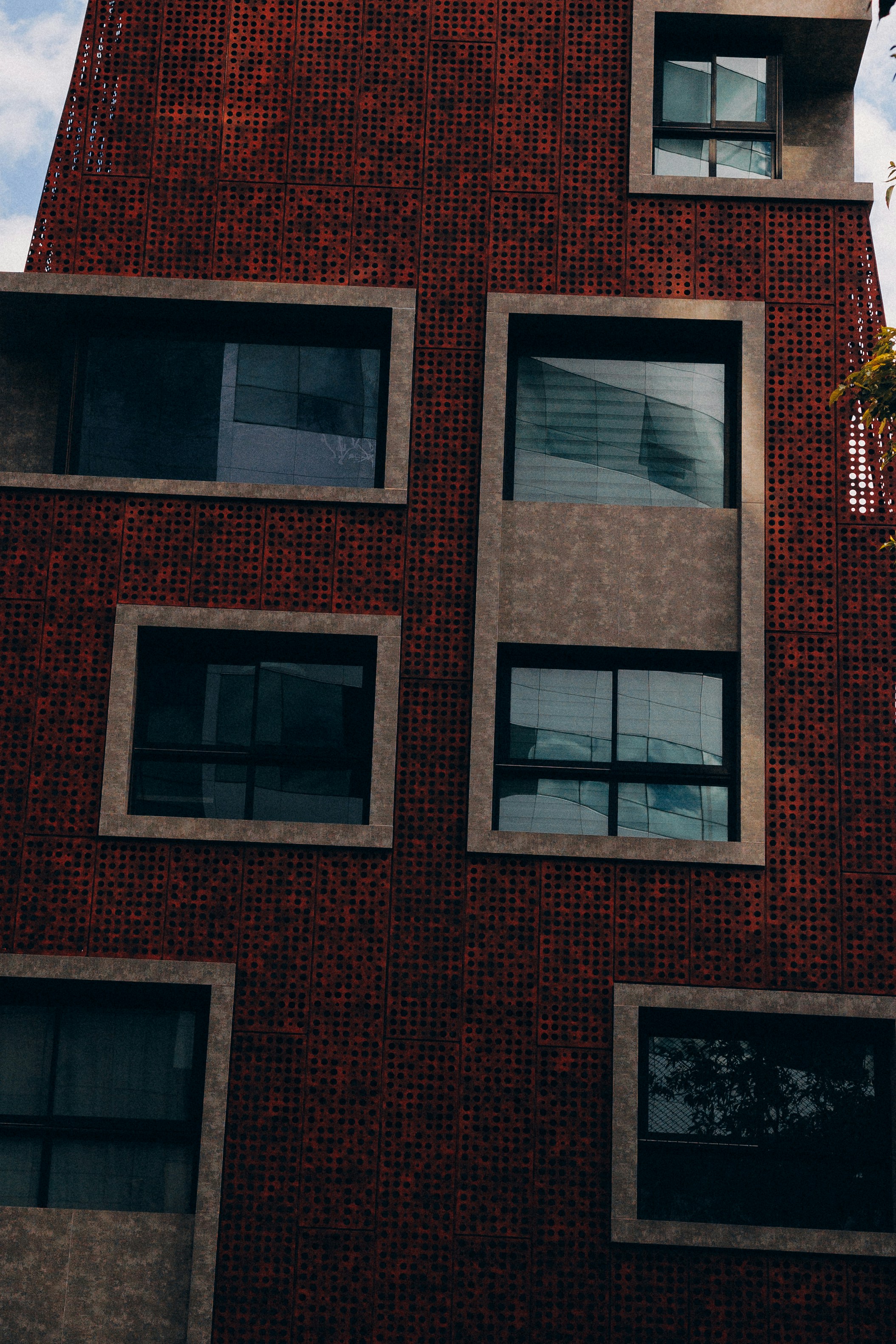 Modern brick building with geometric windows