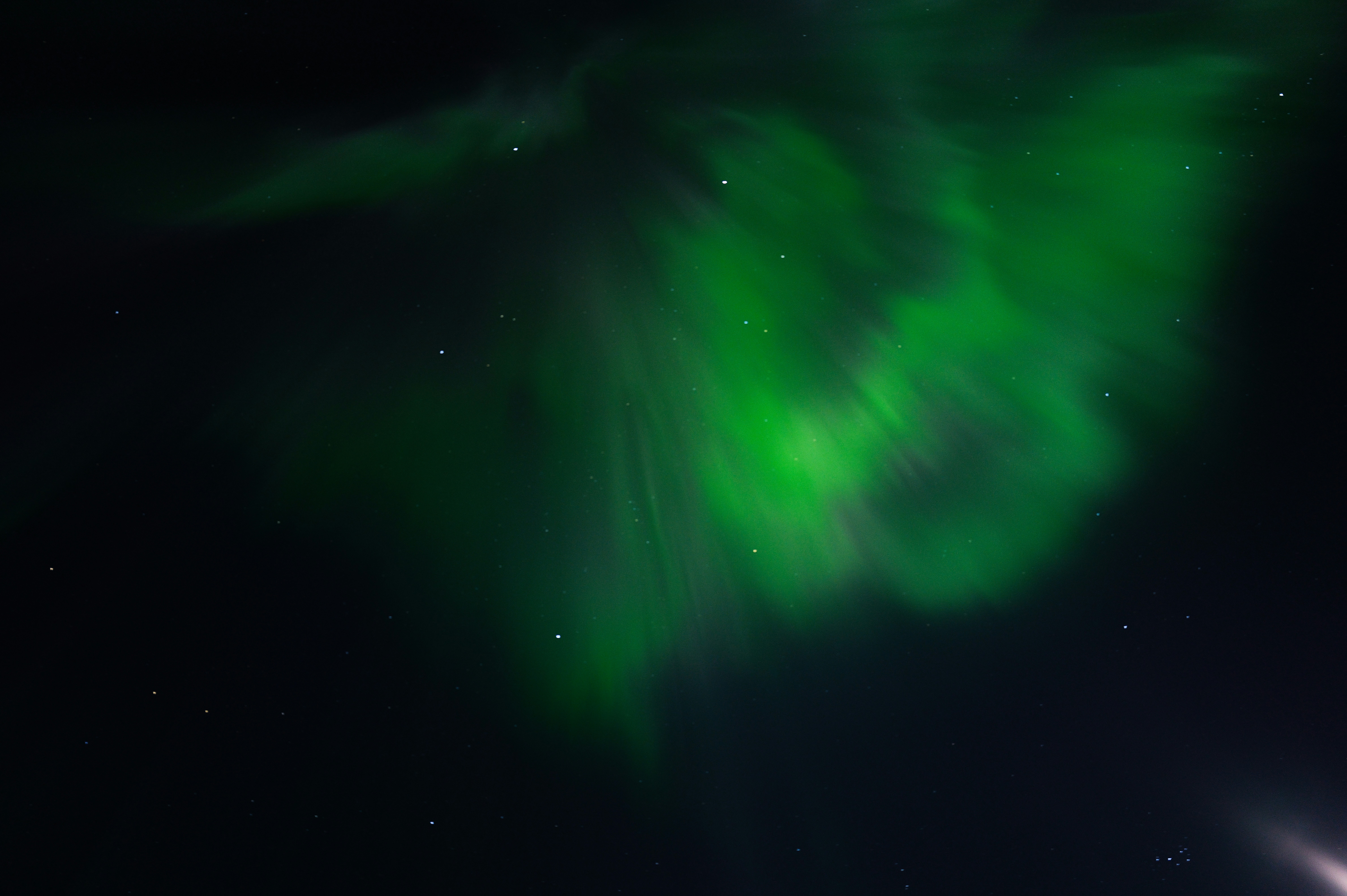 Green aurora borealis in a starry night sky