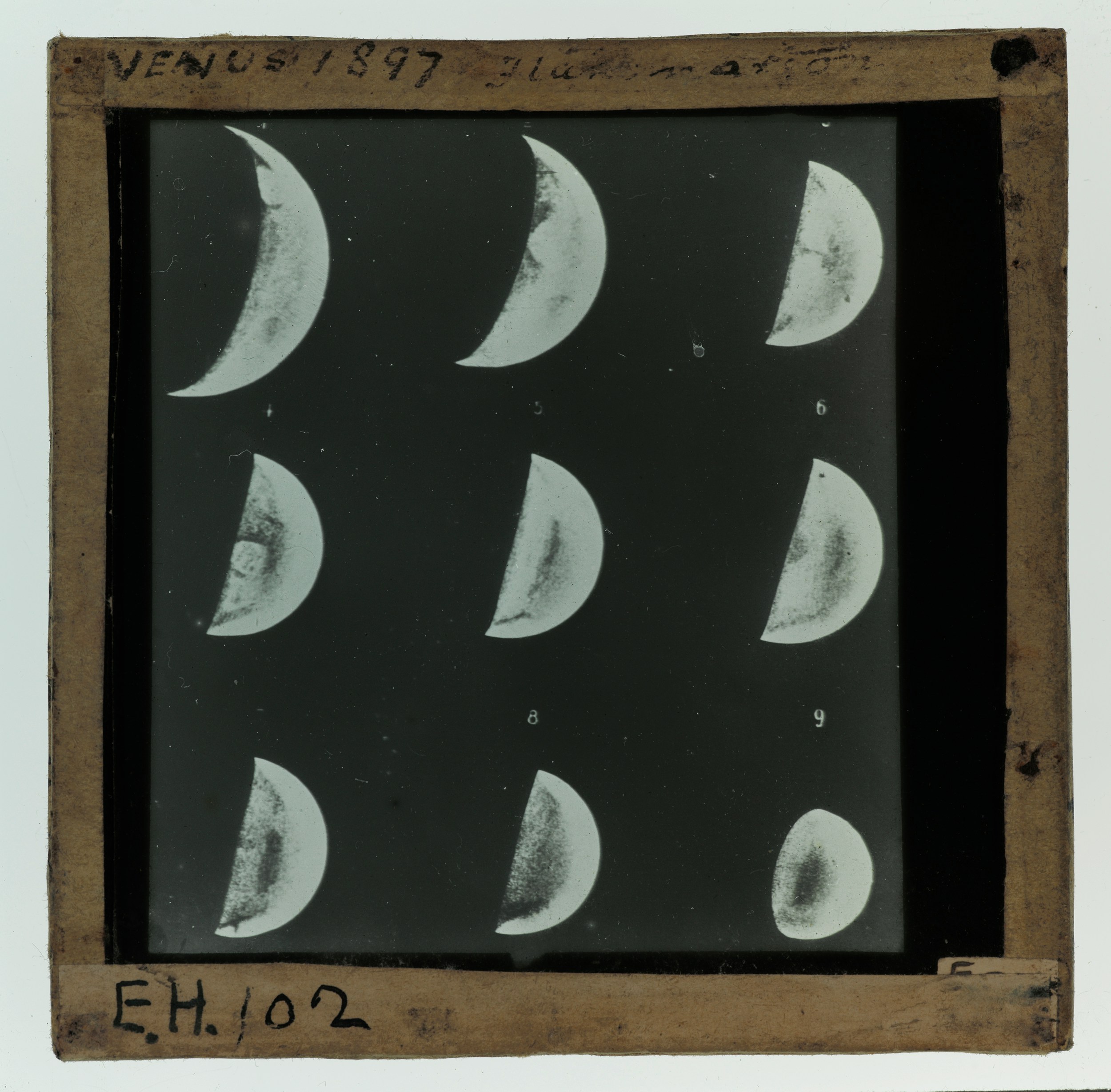 Nine phases of venus shown in a grid