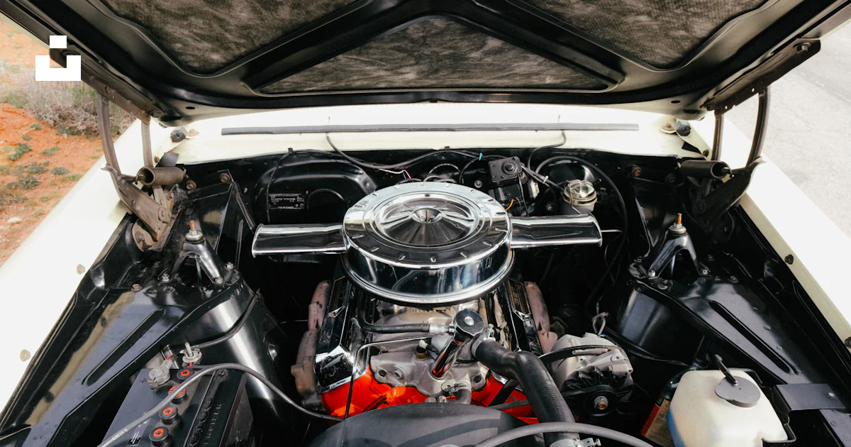 Detailed view of a classic car engine bay photo – Free Car Image on ...