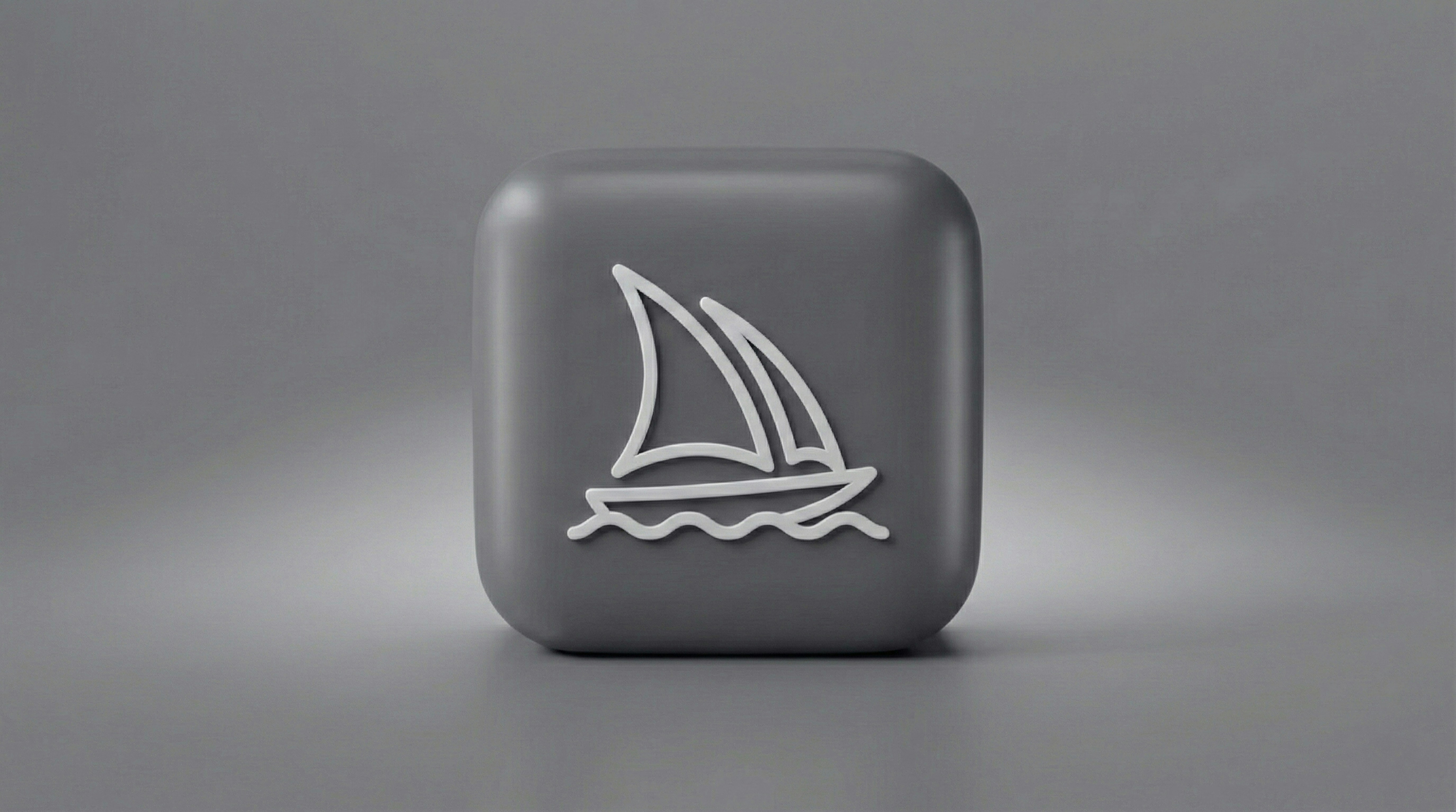 Un cubo gris con un icono blanco de velero.