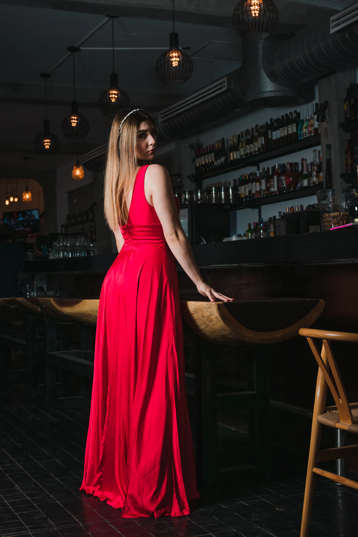 Crimson Silk Evening Gown