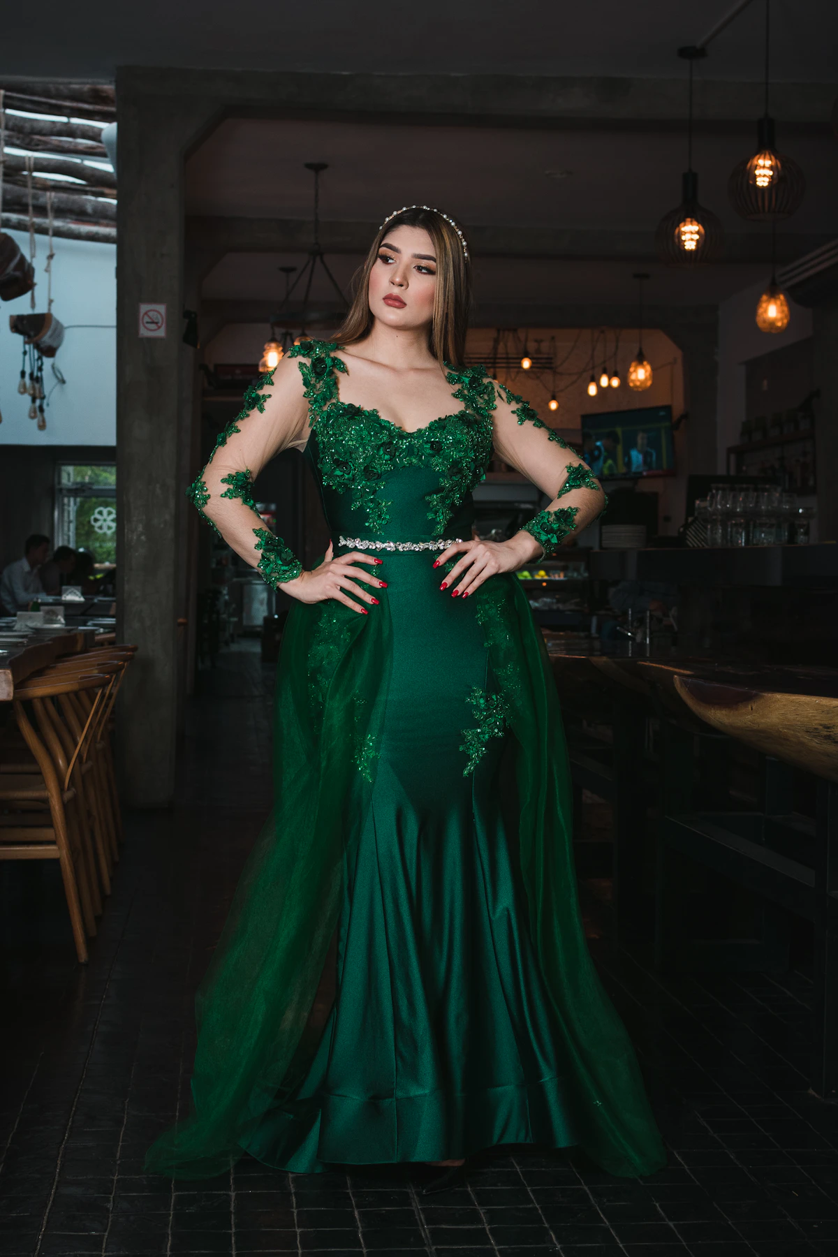 Emerald Lace Mermaid Gown thumbnail 3