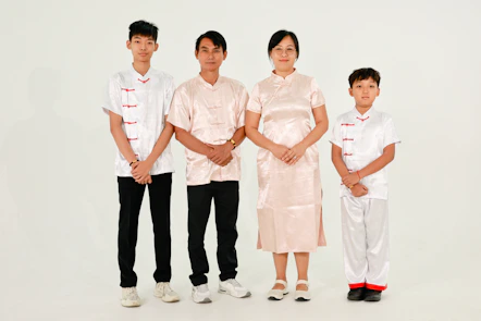 A family of four in traditional chinese clothing