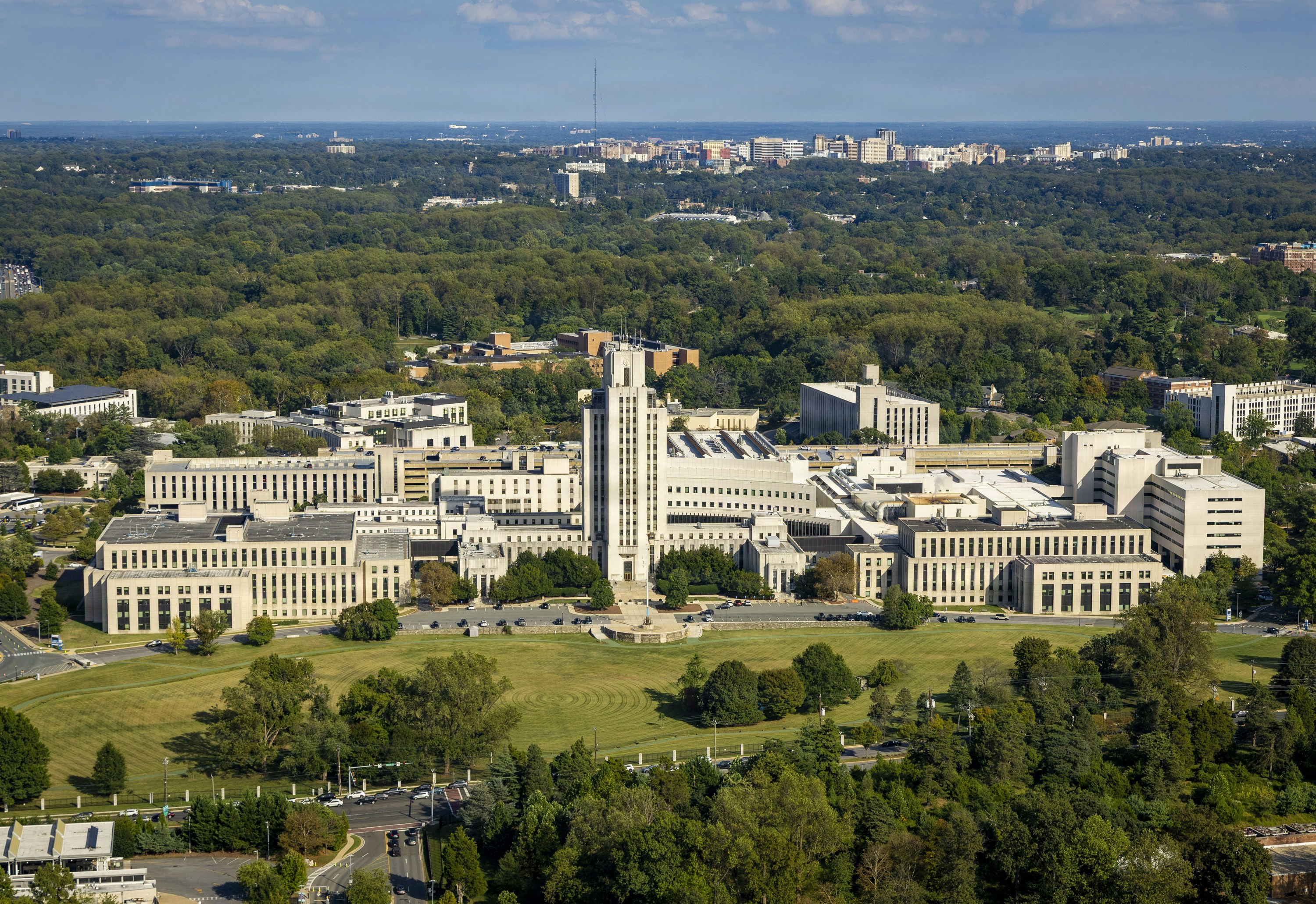 An aerial view of Walter Reed National Military Medical Center in Bethesda, Md., Sep. 26, 2025. As the nation's leading military medical center, Walter Reed provides world-class care to service members, veterans and their families, advances medical research and education, and ensures the continuity of government by treating the president and other national leaders. (DOW photo by Ricardo J. Reyes)