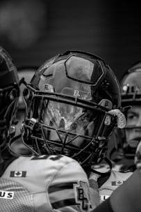 Close-up of a football player's helmet