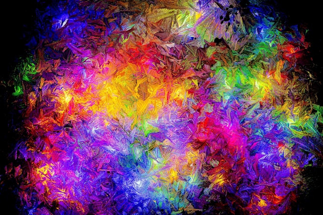 Abstract explosion of vibrant, colorful light particles
