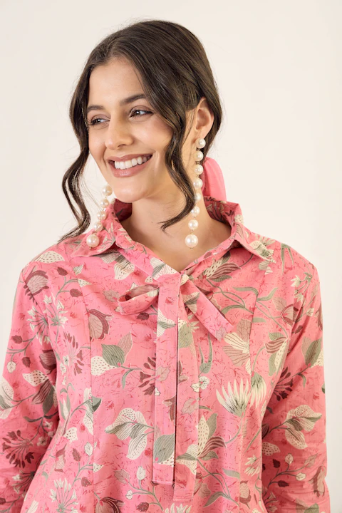 Floral Tie-Neck Shirt