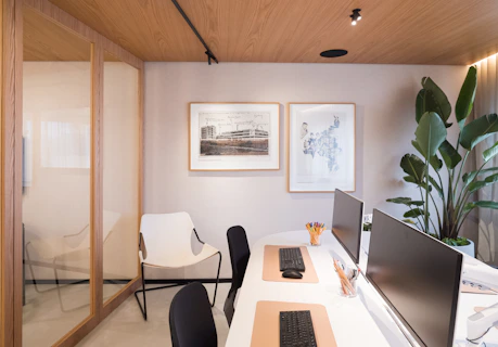 Interior glass partition wall for a home office in a new home