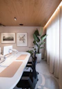 Modern office space with plants and artwork