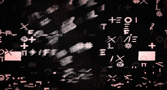 Abstract symbols and scribbles on black background