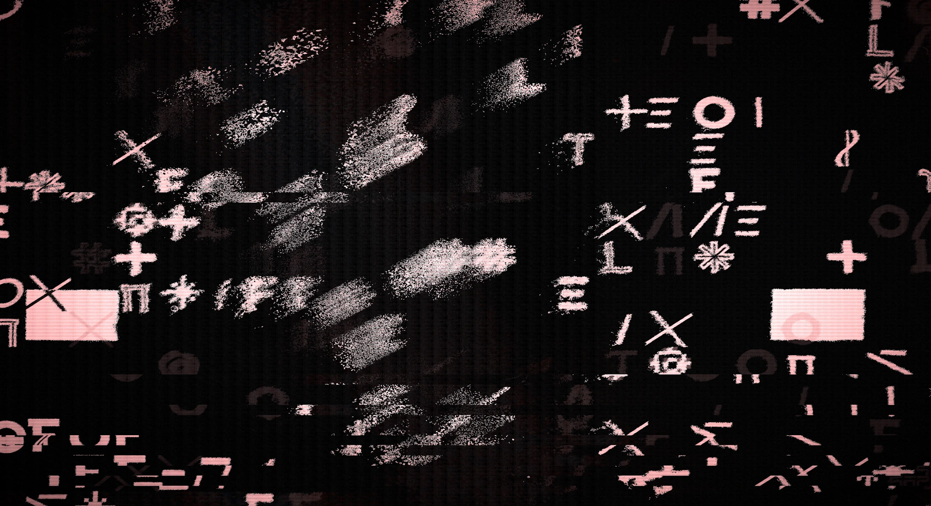 Abstract symbols and scribbles on black background