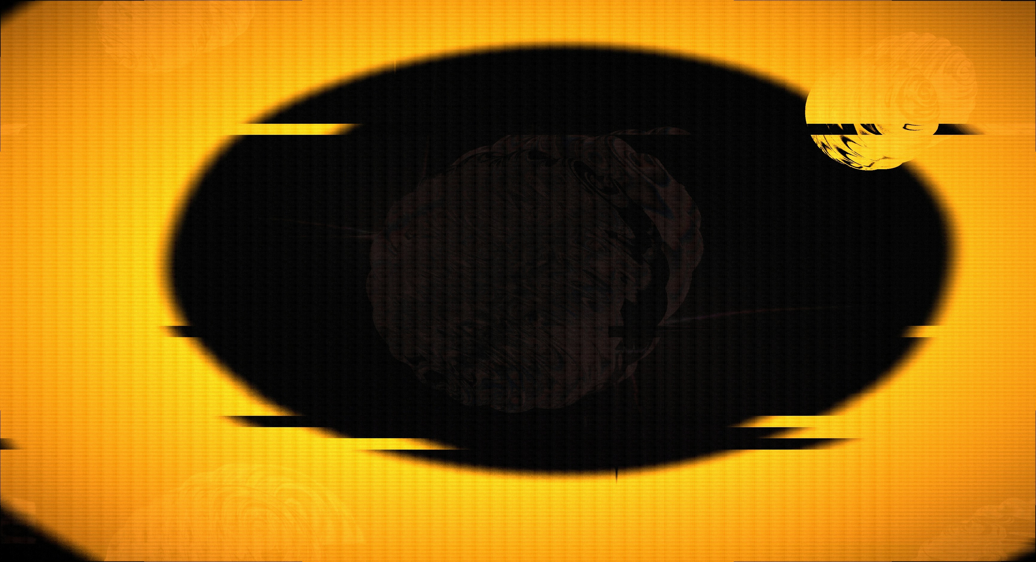 Distorted globe seen through an orange frame