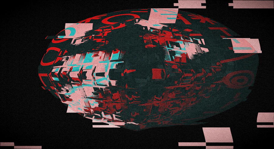 Abstract digital glitch art with distorted color channels