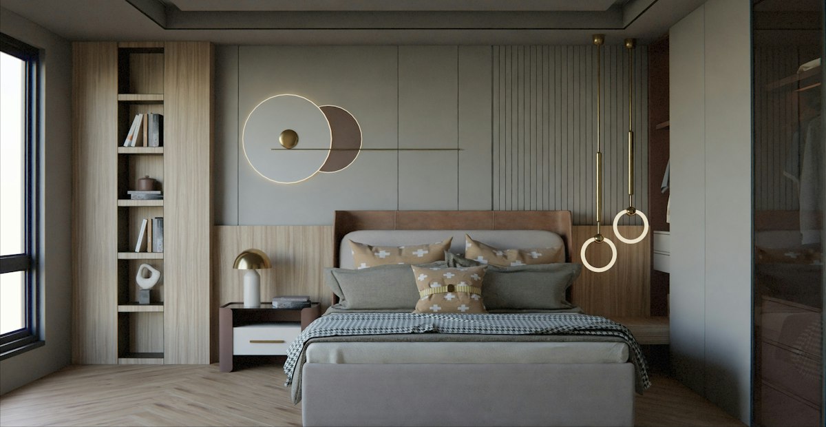 Quarto de Casal de 9 m² em Apartamento: Projeto Completo com Cama, Mesas de Cabeceira, Guarda-Roupa de Correr, TV e Custo Item a Item