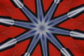 Abstract radial pattern of blue and silver on red background