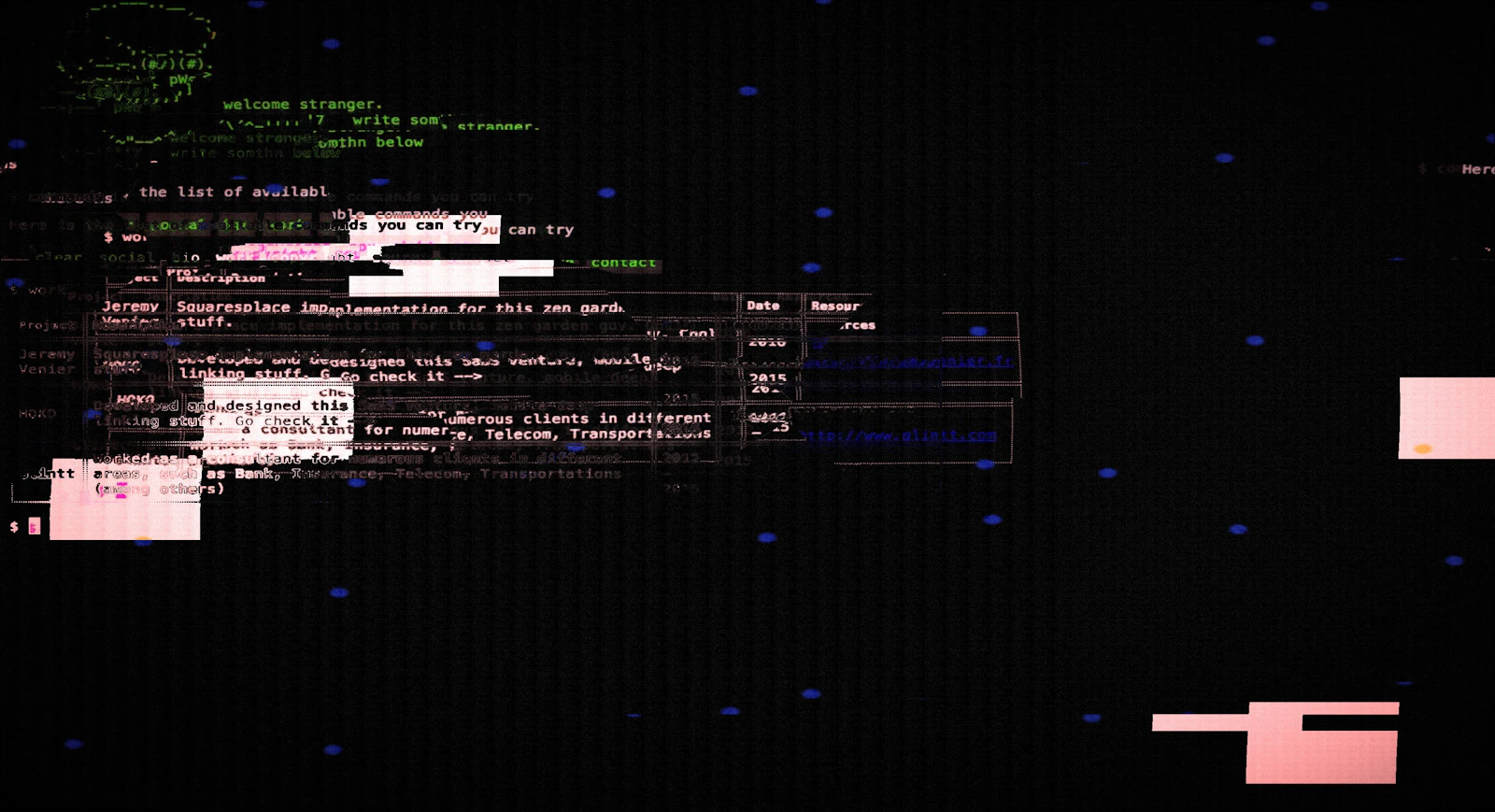 Abstract digital art with glitch effects and text