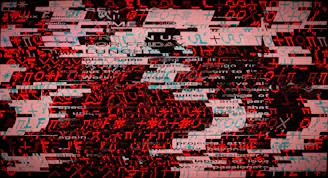 Abstract glitch art with red and white digital noise