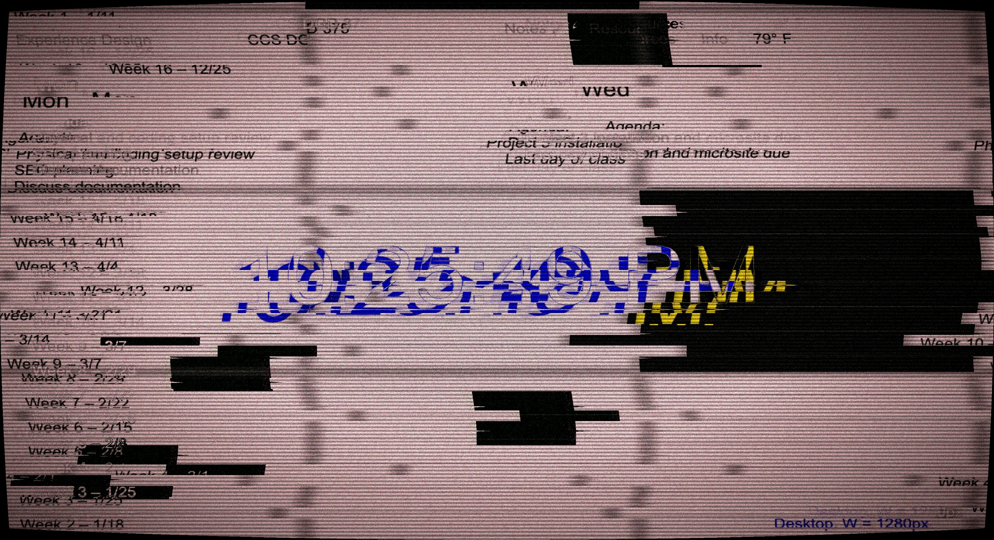 Glitching document with blue and yellow text.