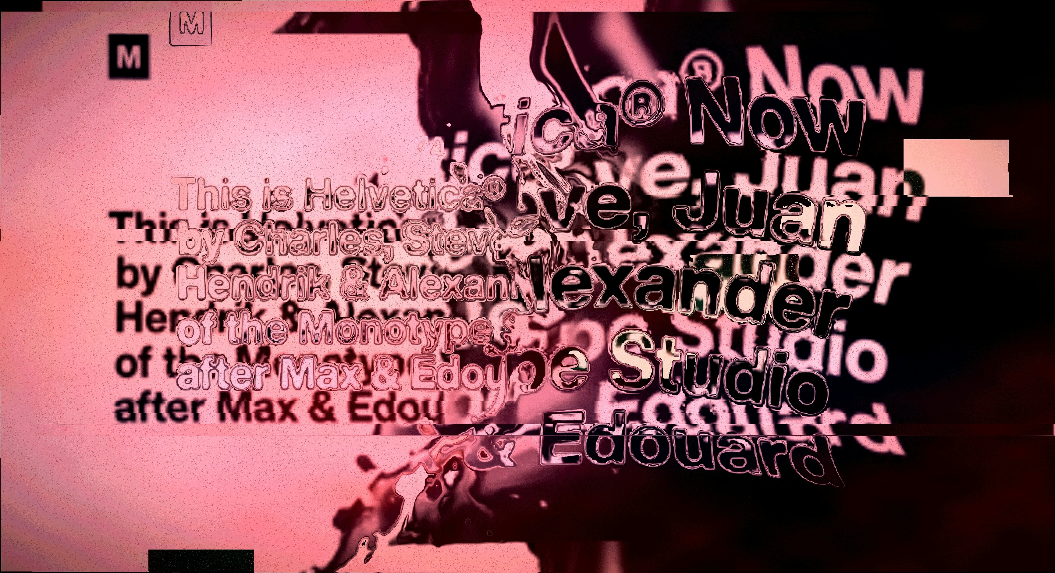 Abstract typography with distorted text and overlapping text elements.