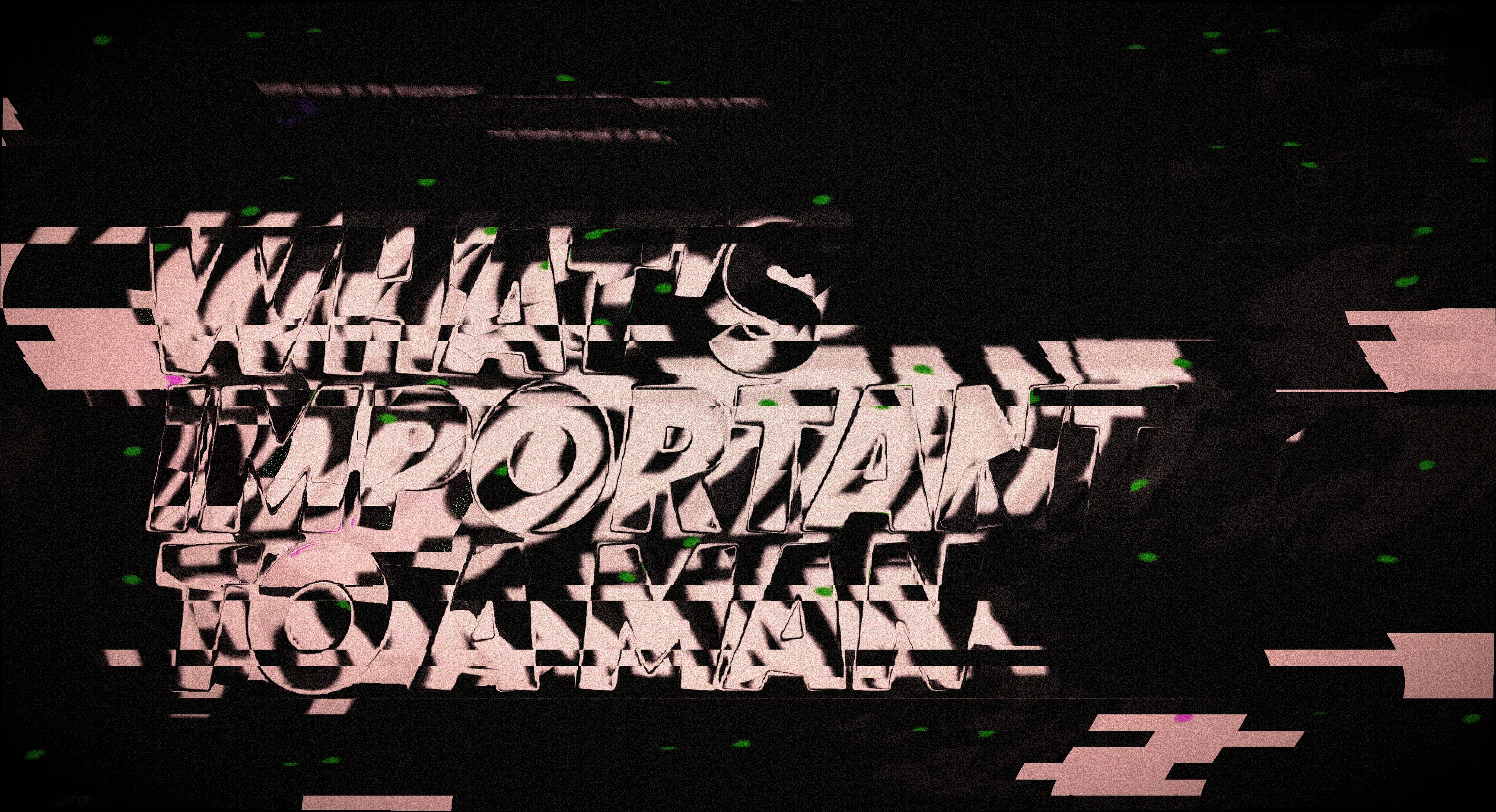 Distorted text with glitch effects on black background