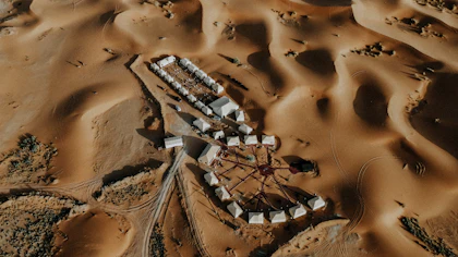 Desert camp from above in Erg Chebbi