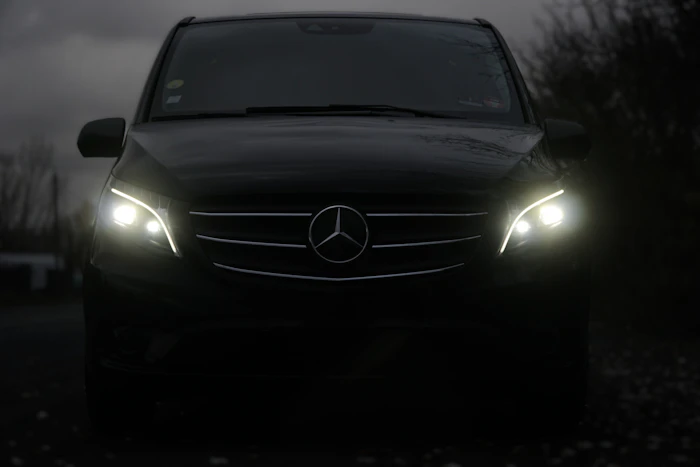 Luxury Mercedes minivan vehicle for private group tours in Santorini