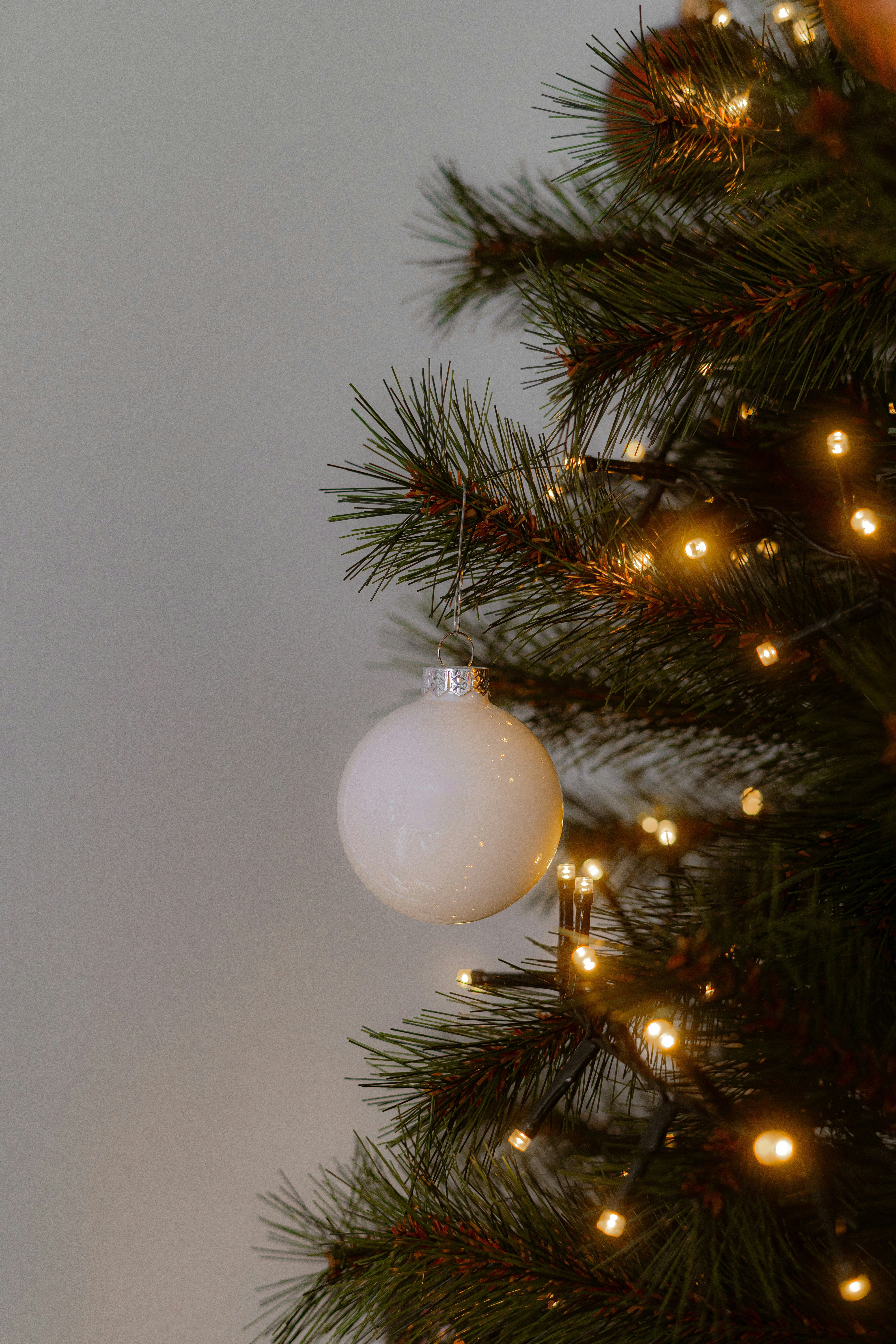Close up of a decorated christmas tree with lights.
