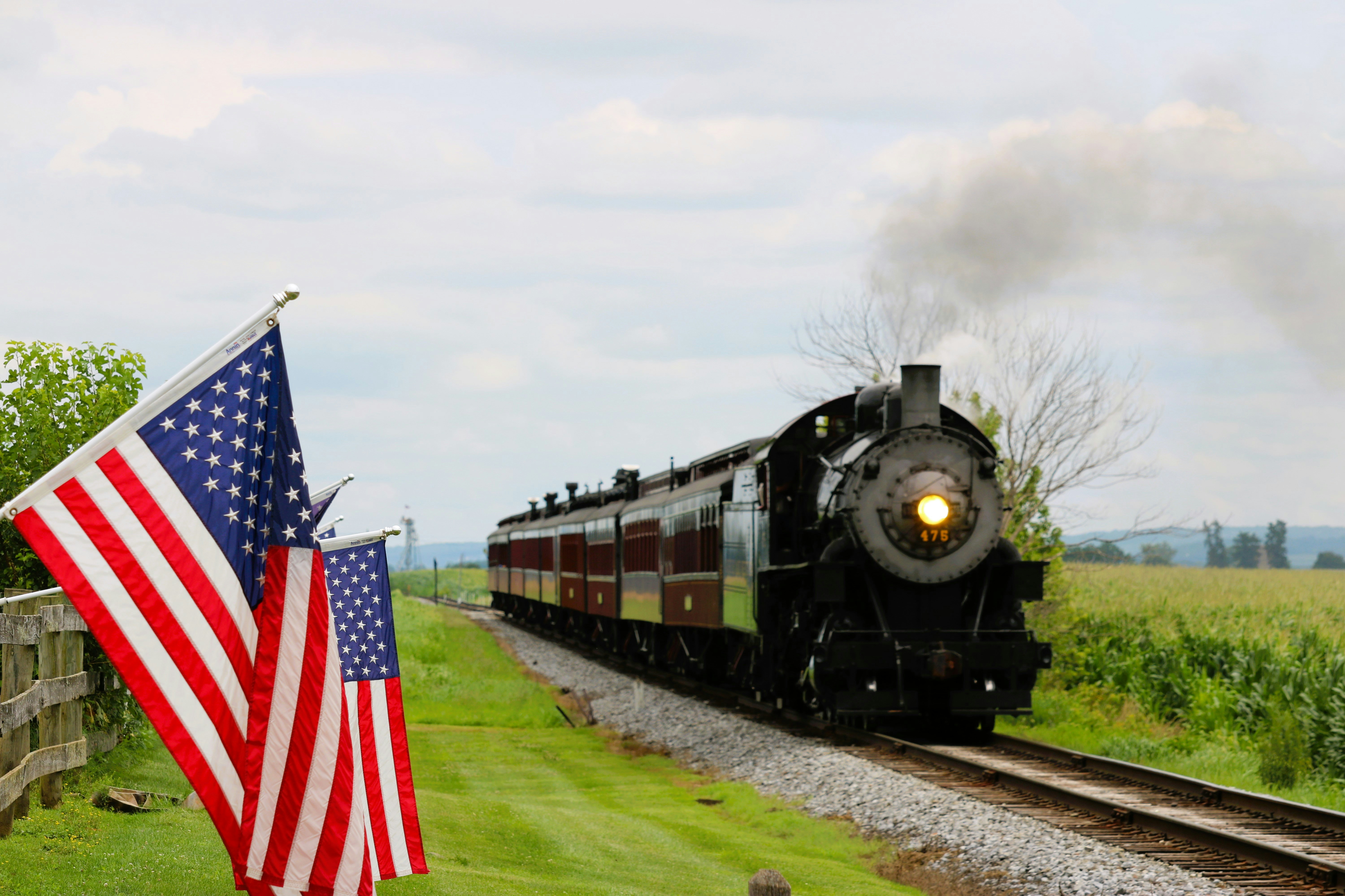 US-amerikanische Dampflokomotive im Betrieb
