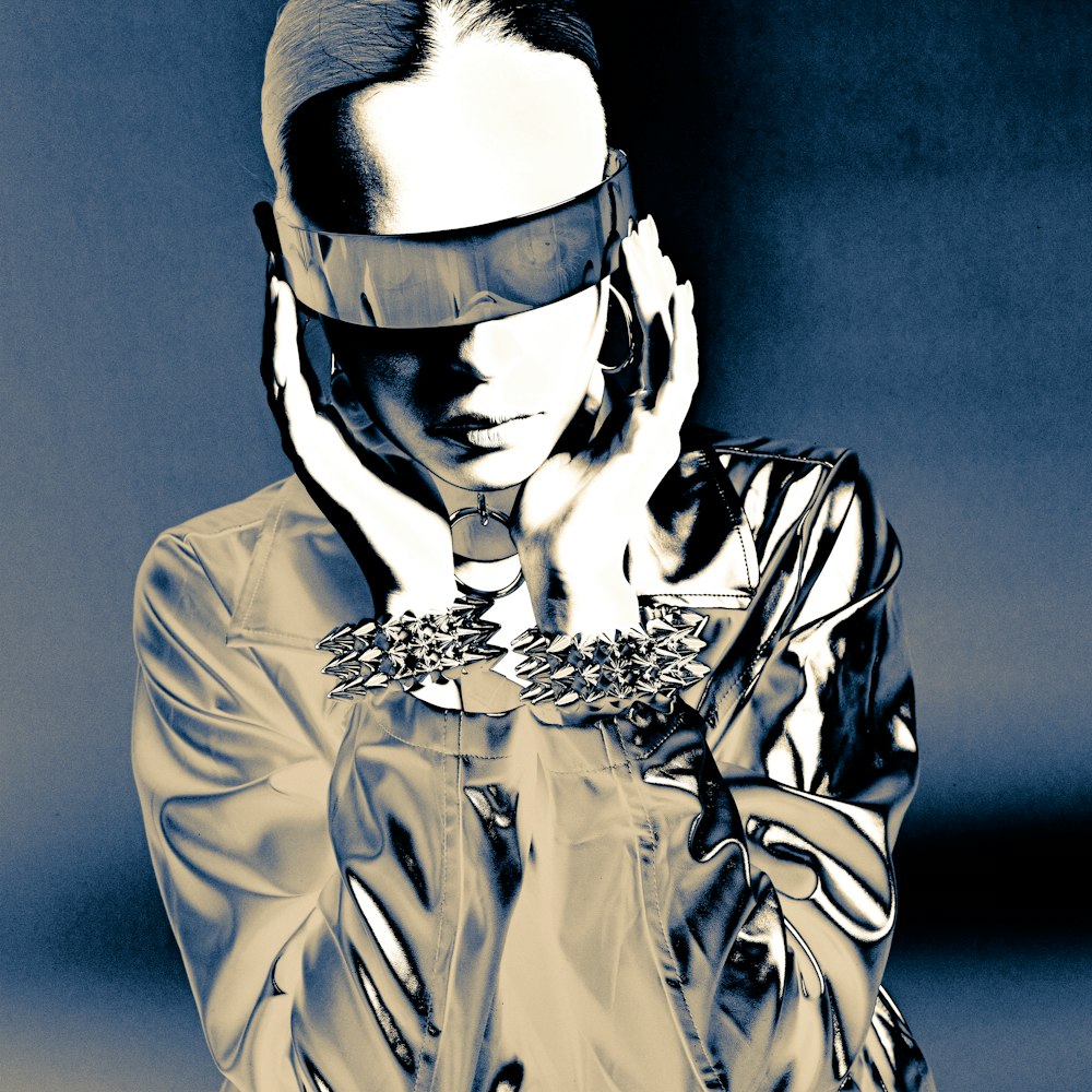 Futuristic fashion model with innovative digital styling