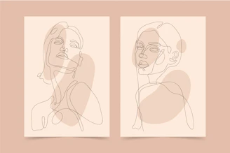 Two abstract line art portraits of women