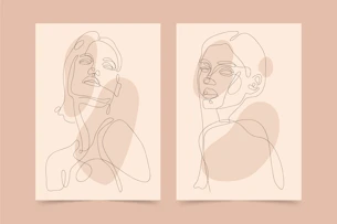 Two abstract line art portraits of women