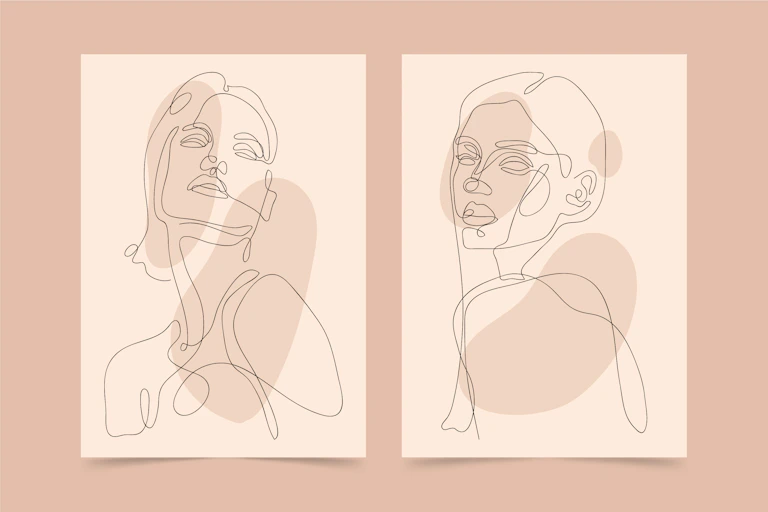 Two abstract line art portraits of women