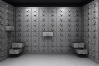 A room filled with rows of filing cabinets