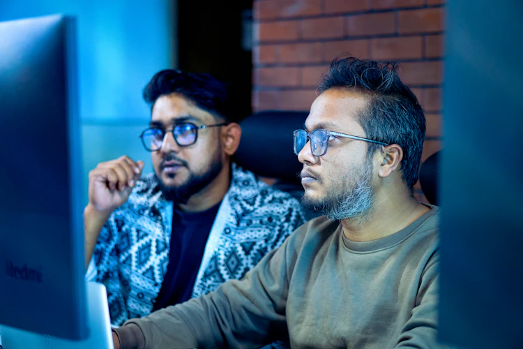 Small business team reviewing website traffic data