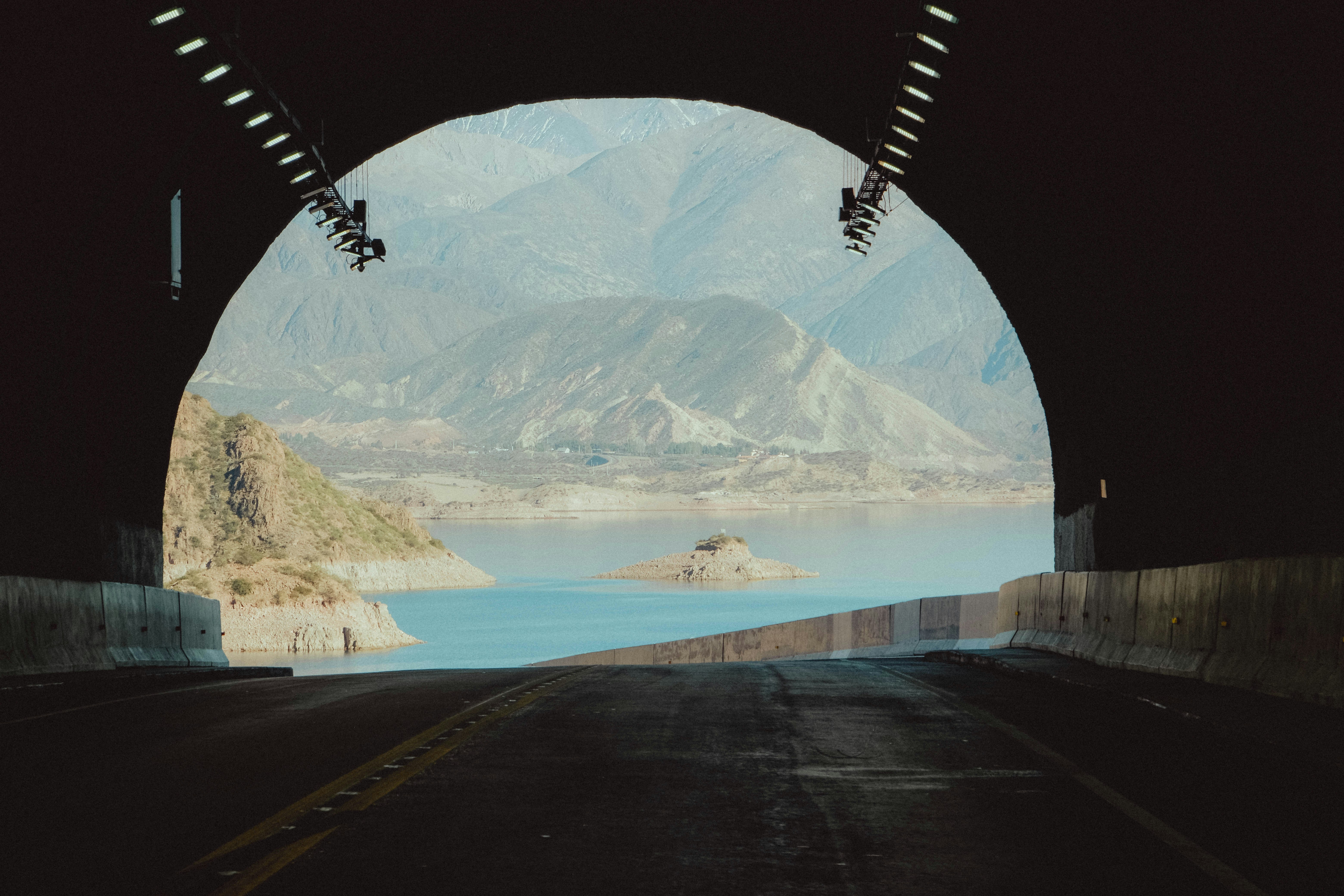 Potrerillos Reservoir scenic view with mountains