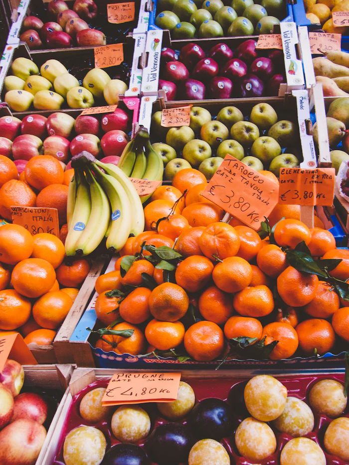 Seasonal fruit arranged at a market
