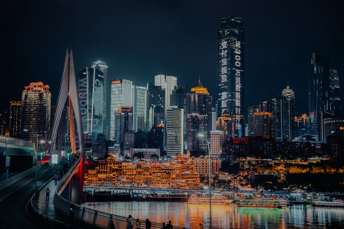 Layered hillside streets and towers of Chongqing
