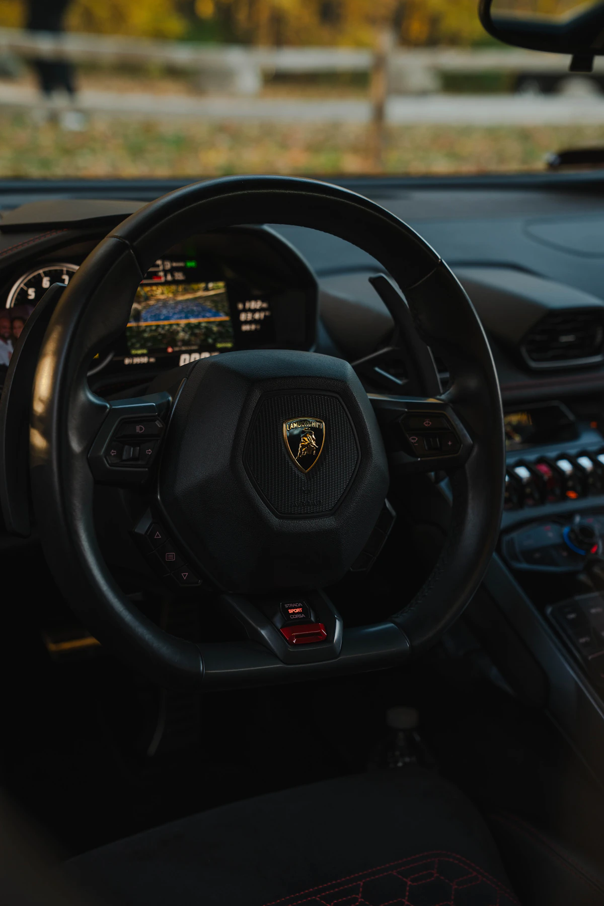Luxury performance car steering wheel and cockpit