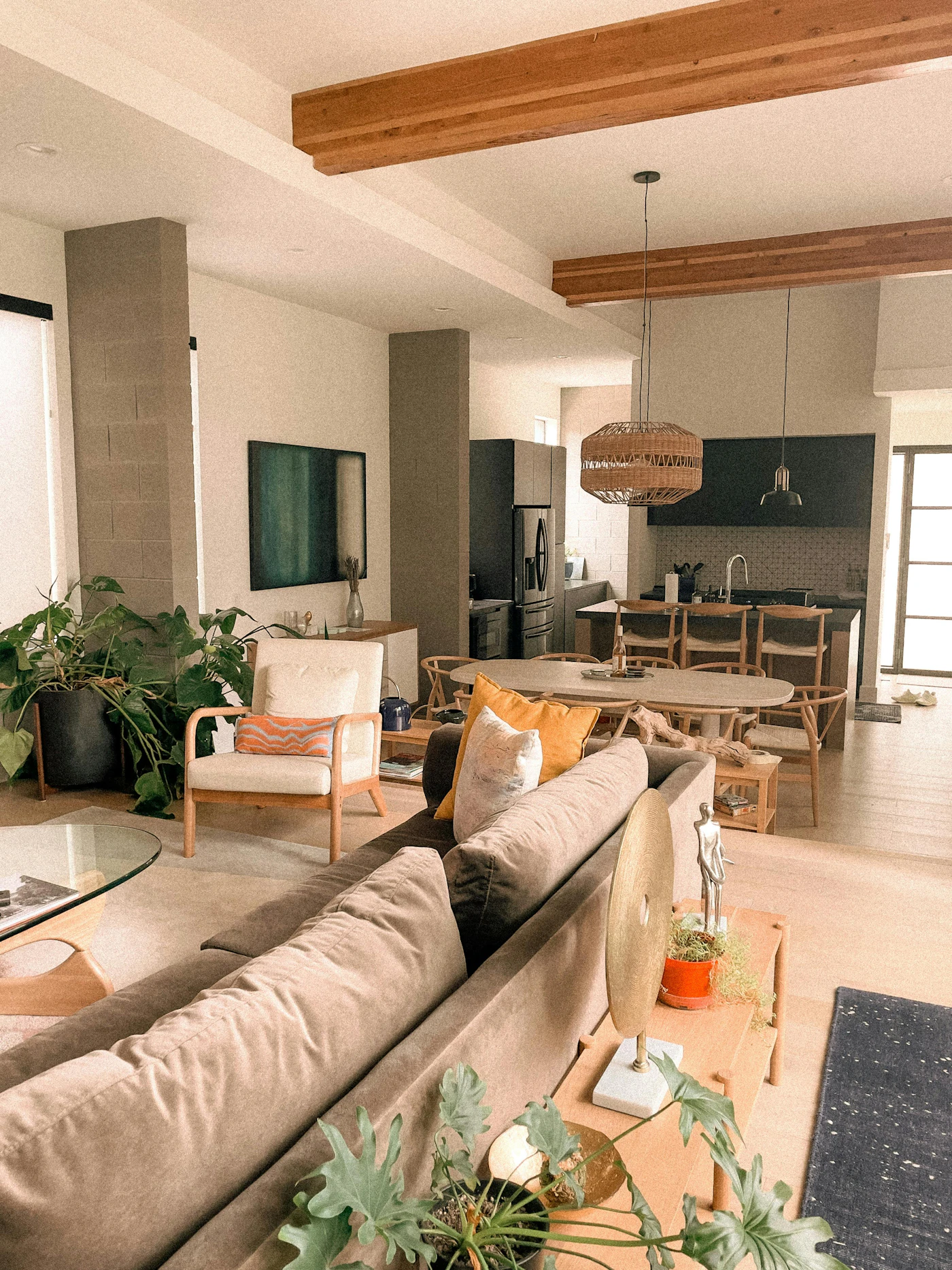 Modern interior finishing with kitchen and living spaces
