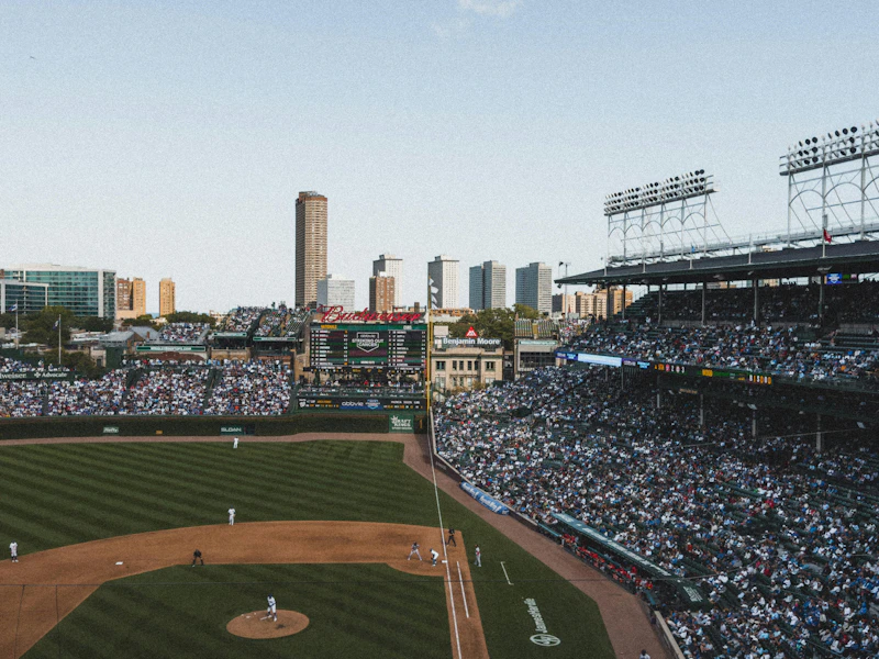 A crowded baseball stadium during a game, evoking the Wrigleyville neighborhood